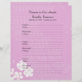 メモリアルブックフィラーページ、ピンクフローラ (正面/裏面)