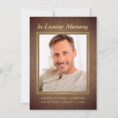 メモリアルブラウンレザーと金ゴールドフォト悔やみや弔慰 サンキューカード (正面)