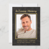 メモリアルブラックレザーと金ゴールドフォト悔やみや弔慰 サンキューカード (正面)