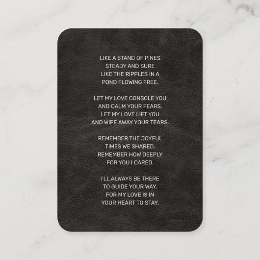 メモリアルブラックレザーシルバーフォト葬儀カード 名刺 (裏面)