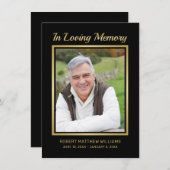 メモリアルブラック金ゴールドタイポグラフィフォト悔やみや弔慰 サンキューカード (正面/裏面)