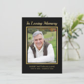 メモリアルブラック金ゴールドタイポグラフィフォト悔やみや弔慰 サンキューカード (スタンド正面)