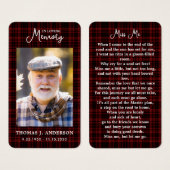 メモリアルブルガンディプレイドフォト葬儀祈りの言葉カード (正面&裏面)