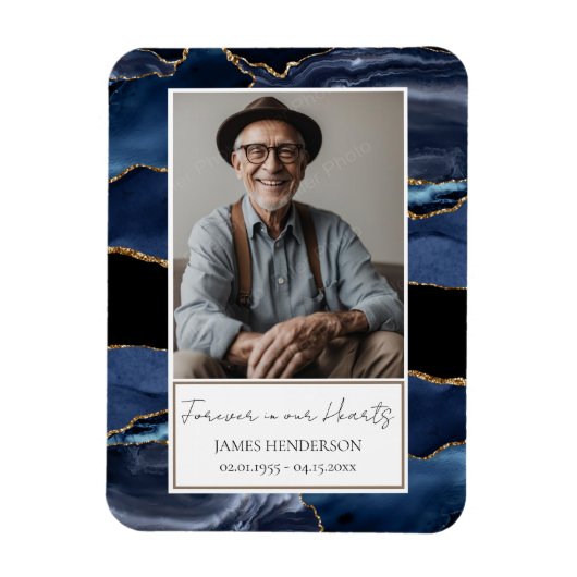 メモリアルブルーと金ゴールドフォトキープサケ マグネット (縦)