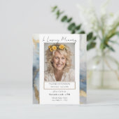 メモリアルブルーと金ゴールド写真葬儀 招待状 (スタンド正面)