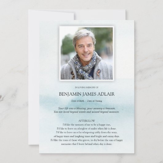 メモリアルブルー悔やみや弔慰葬儀サンキューカード (正面)