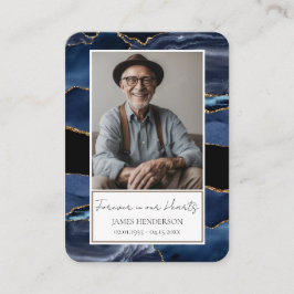 メモリアルブルー金ゴールド石写真葬儀記念 名刺