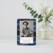 メモリアルブルー金ゴールド石写真葬儀記念 名刺 (スタンド正面)