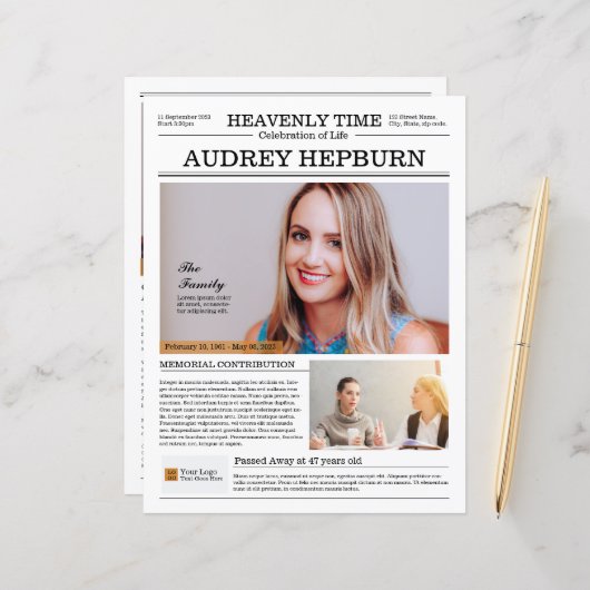 メモリアルプログラム新聞テンプレート (正面/裏面インサイチュ)