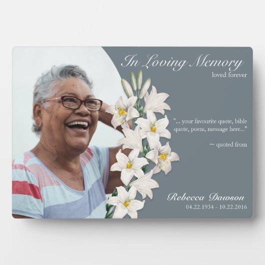 メモリアルホワイトリリーフローラ記念カスタム写真 フォトプラーク (正面)