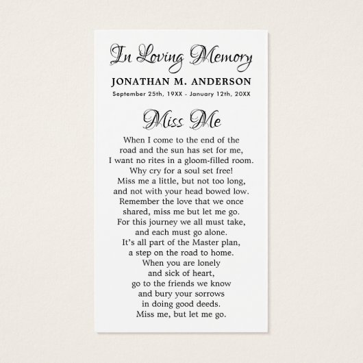 メモリアルボート悔やみや弔慰葬儀祈りの言葉カード (裏面)