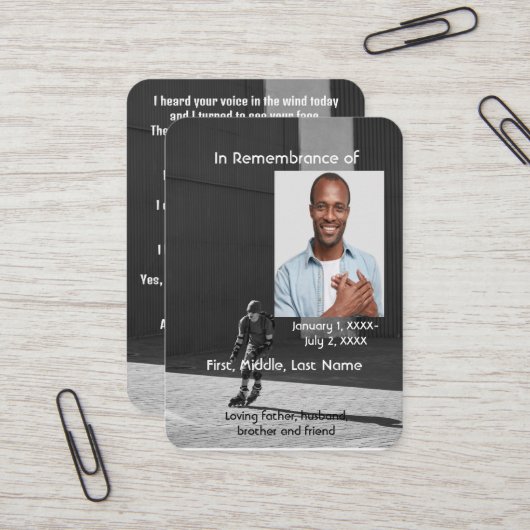 メモリアルポケットカードアスリートローラーブレードスケートで滑る 名刺 (正面/裏面インサイチュ)