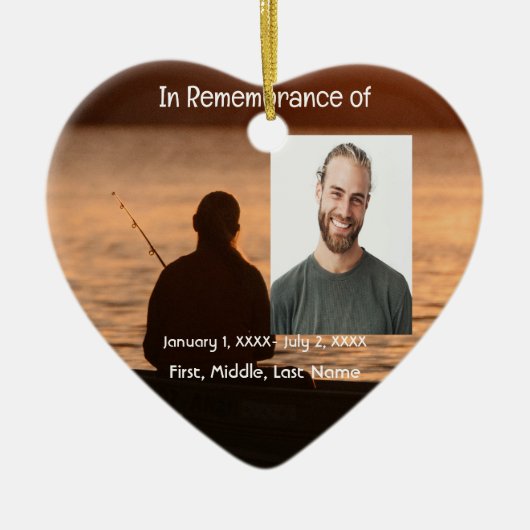 メモリアルポケットカードレイク魚釣り漁師 セラミックオーナメント (正面)