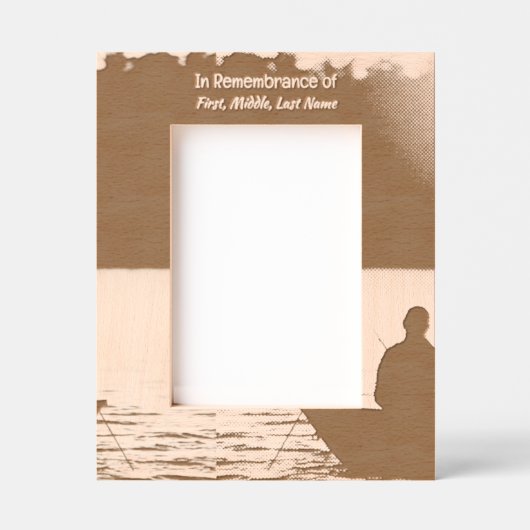 メモリアルポケットカード魚釣り漁師 レーザー彫刻フレーム (正面)