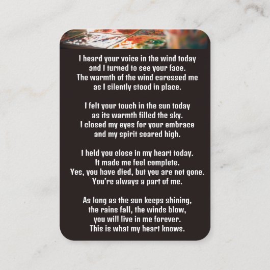 メモリアルポケットカー絵を描ドの画家の芸術 名刺 (裏面)