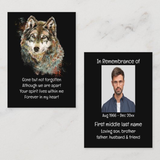 メモリアルポケット形容姿ウルフ動物 名刺 (正面/裏面)