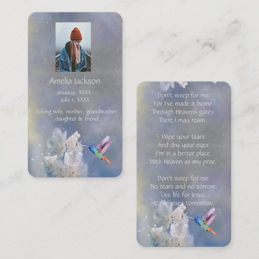 メモリアルメモリカードハミングバードホワイトフラワー 名刺 (正面/裏面)