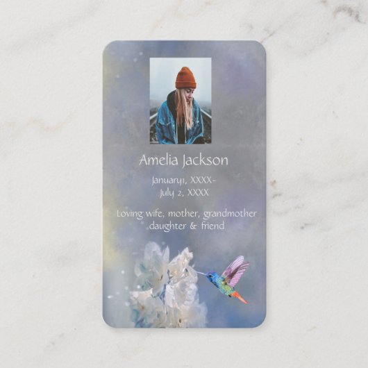 メモリアルメモリカードハミングバードホワイトフラワー 名刺 (正面)