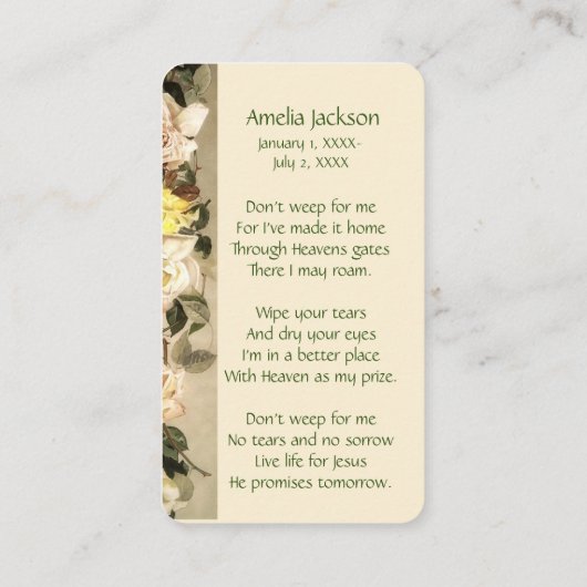 メモリアルメモリーカードバラガーデンフローラ 名刺 (裏面)