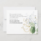 メモリアルモダンウォーター色の緑の葉 サンキューカード (正面)