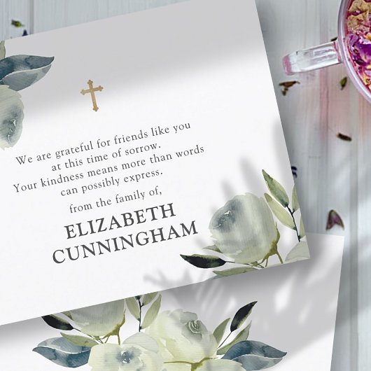 メモリアルモダンウォーター色フローラ金ゴールドクロス サンキューカード