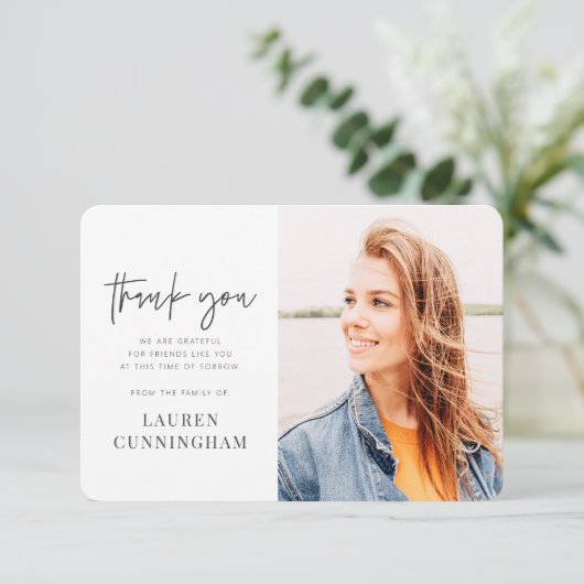 メモリアルモダンシンプルミニマリストシック写真 サンキューカード (スタンド正面)