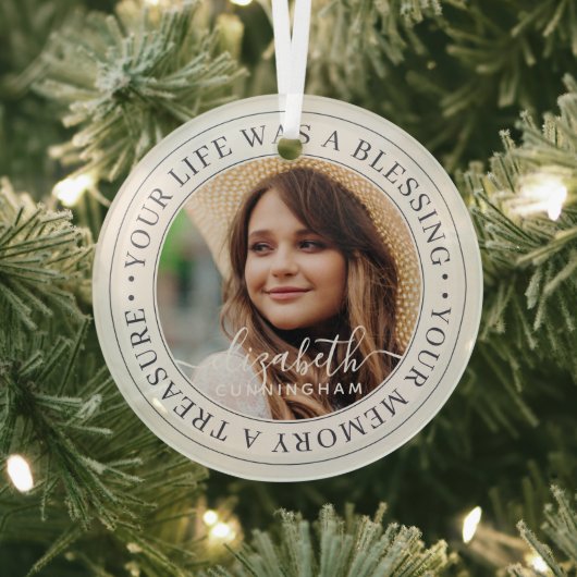 メモリアルモダン引用文シエレガントックカスタム ガラスオーナメント (インサイチュ)