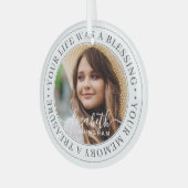 メモリアルモダン引用文シエレガントックカスタム ガラスオーナメント (正面左)