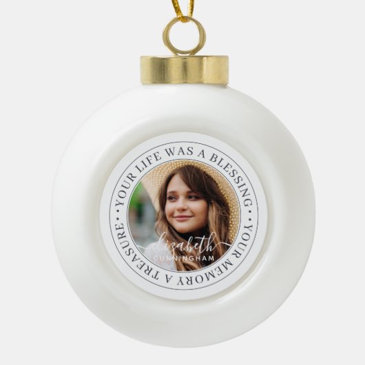 メモリアルモダン引用文シエレガントックカスタム セラミックボールオーナメント (正面)