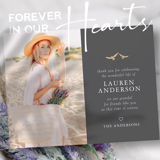 メモリアルモダン葬式シンプルシック金ゴールドバード サンキューカード