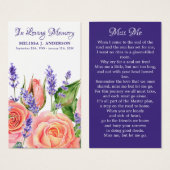 メモリアルラベンダーピーチバラ葬儀祈りの言葉カード (正面&裏面)