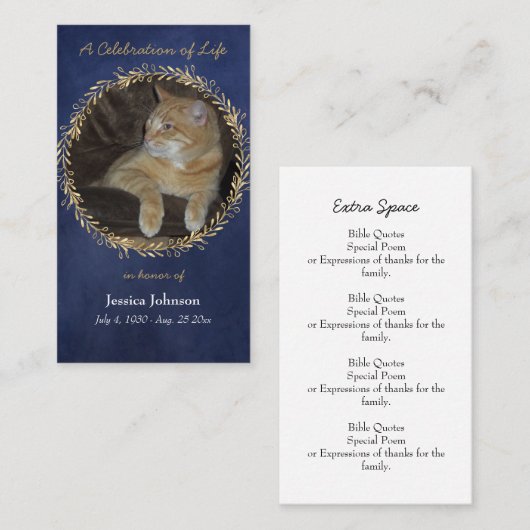 メモリアルリース祈カード（1枚の写真を選択可能） 名刺 (正面/裏面)