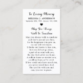 メモリアルレッドローズ悔やみや弔慰葬儀祈りの言葉カード コーリングカード (裏面)