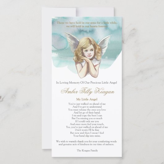 メモリアルロスカエンジェルウィングス葬儀サンキューカード サンキューカード (正面)