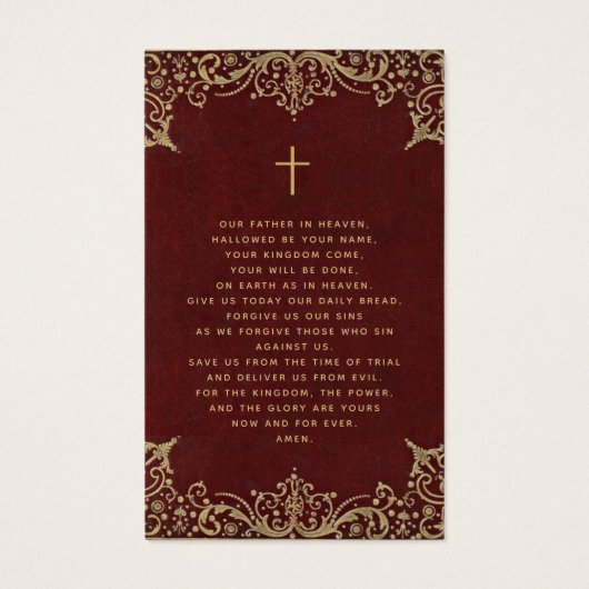メモリアルヴィンテージブルゴーニュ金ゴールド葬祭祈りの言葉カード (裏面)