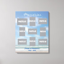 メモリアル写真のコラージュと海背景