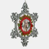 メモリアル写真クリスマスパイン大枝ホリー スノーフレークピューターオーナメント (左)