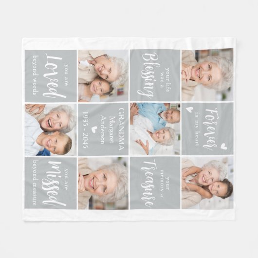 メモリアル写真コラージュ6記念パーソナライズされた資料 フリースブランケット (正面(横))