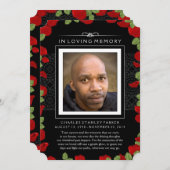 メモリアル写真サンキューカードエレガントブラック花びら 案内状 (正面/裏面)