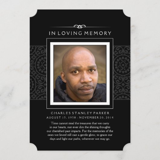 メモリアル写真サンキューカードエレガント – 黒 サンキューカード (正面)