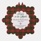 メモリアル写真タータンチェックプライド松の枝クリスマス オーナメントカード (裏面)