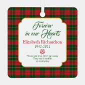 メモリアル写真タータンチェックプライド松の枝クリスマス メタルオーナメント (裏面)