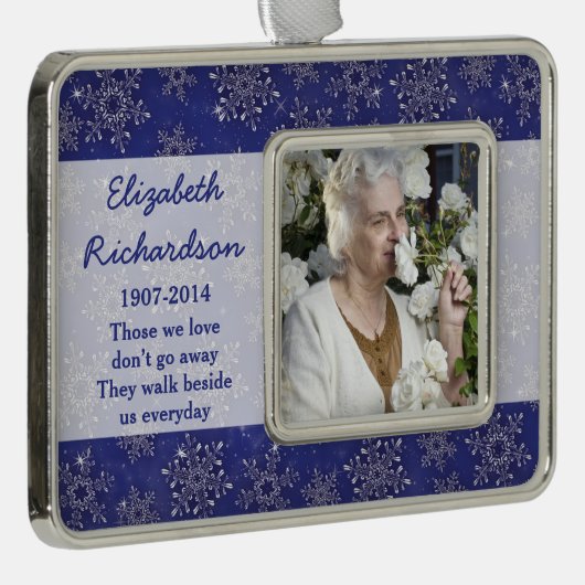 メモリアル写真テンプレートクリスマススノーフレークブルー シルバープレートフレームオーナメント (右)