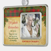 メモリアル写真テンプレートクリスマスタータンチェックパイン シルバープレートフレームオーナメント (左)