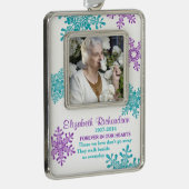 メモリアル写真テンプレートクリスマスパープルティール（緑がかった色） シルバープレートフレームオーナメント (右)