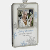 メモリアル写真テンプレートクリスマスブルーシルバー シルバープレートフレームオーナメント (右)