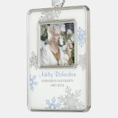 メモリアル写真テンプレートクリスマスブルーシルバー シルバープレートフレームオーナメント (左)