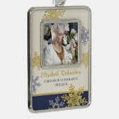 メモリアル写真テンプレートクリスマス金ゴールドネイビーブルー シルバープレートフレームオーナメント (右)