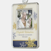 メモリアル写真テンプレートクリスマス金ゴールドネイビーブルー シルバープレートフレームオーナメント (左)