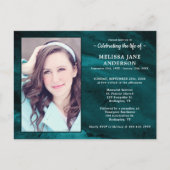 メモリアル写真マーブルグリーンお祝いオブ・ライフ インビテーションポストカード (正面)